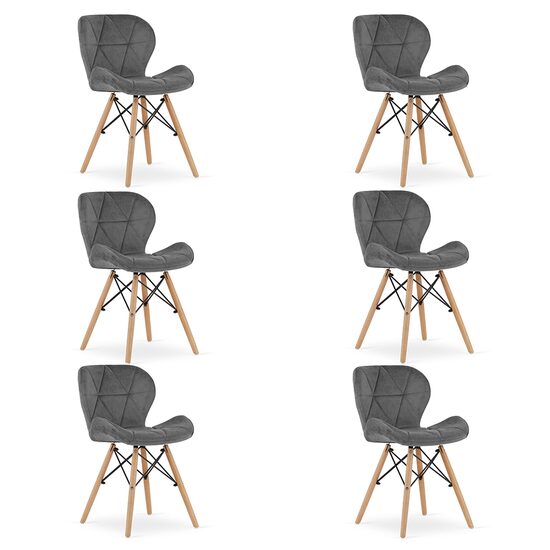 Set 6 scaune bucatarie/living, Artool, Lago Velvet, catifea, lemn, gri, 48x52.5x74 cm GartenVIP DiyLine