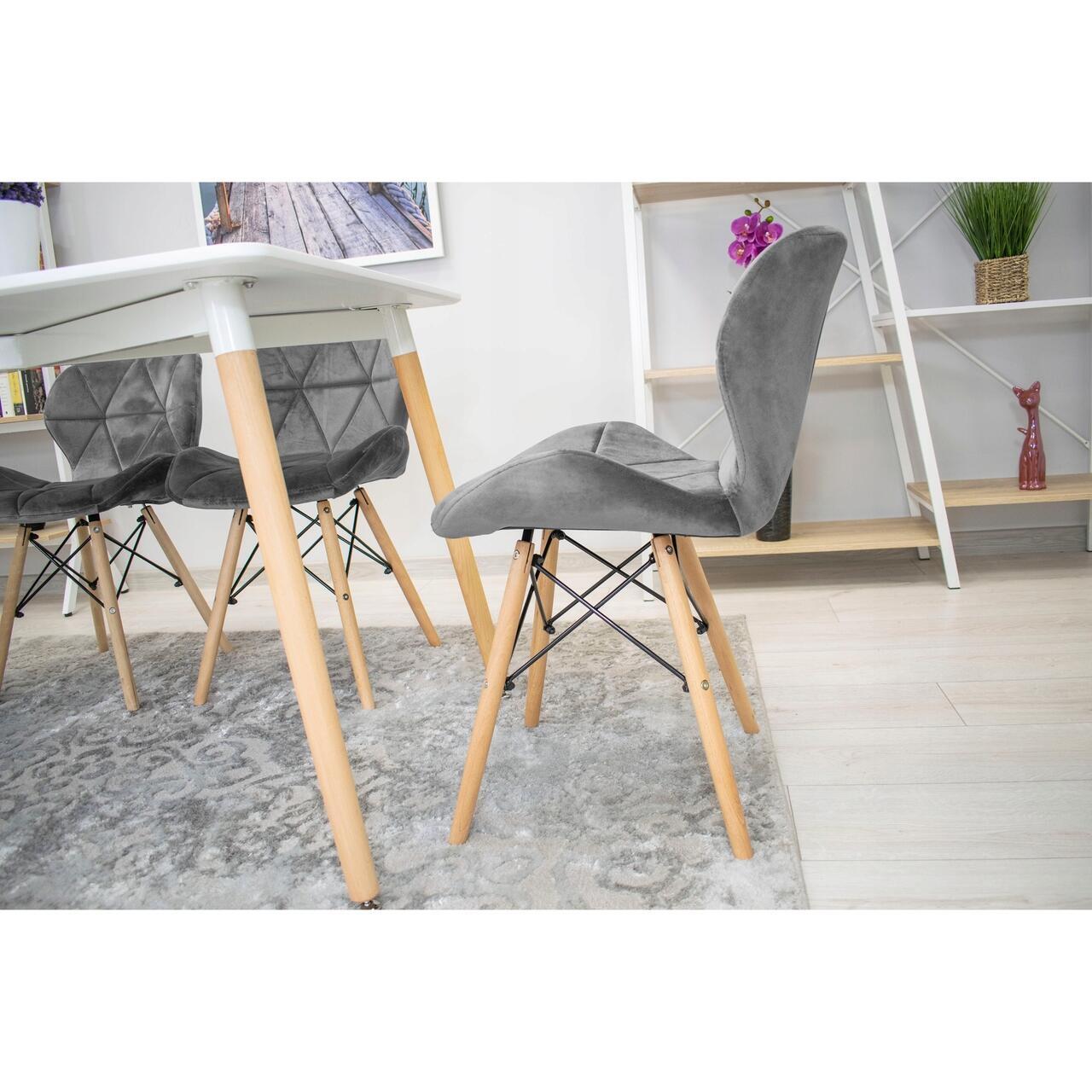 Set 6 scaune bucatarie/living, Artool, Lago Velvet, catifea, lemn, gri, 48x52.5x74 cm GartenVIP DiyLine