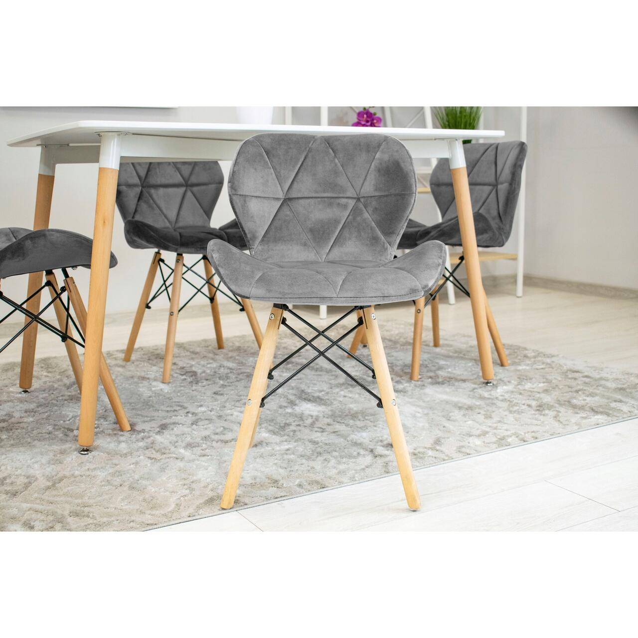 Set 6 scaune bucatarie/living, Artool, Lago Velvet, catifea, lemn, gri, 48x52.5x74 cm GartenVIP DiyLine