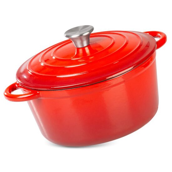 Oala de fonta emailata cu capac, maner din inox, rosie, 4 L, Magic Home GartenVIP DiyLine