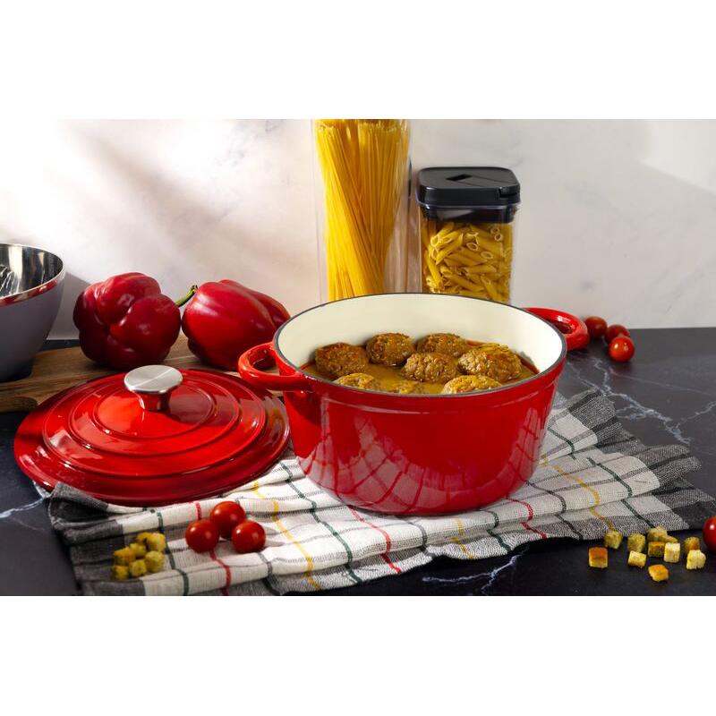 Oala de fonta emailata cu capac, maner din inox, rosie, 4 L, Magic Home GartenVIP DiyLine