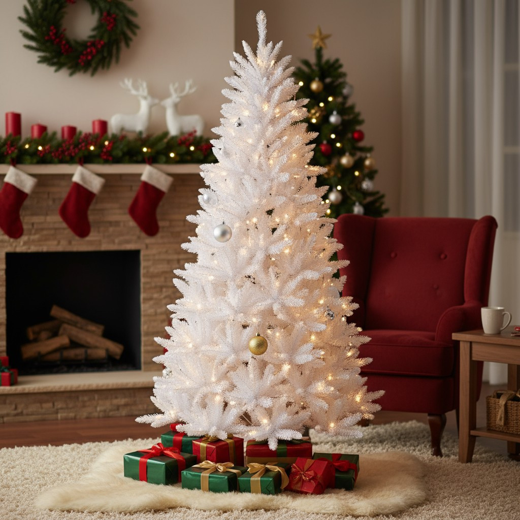 Brad artificial, pin alb, inaltime 200 cm, aspect premium, suport MultiMark GlobalProd