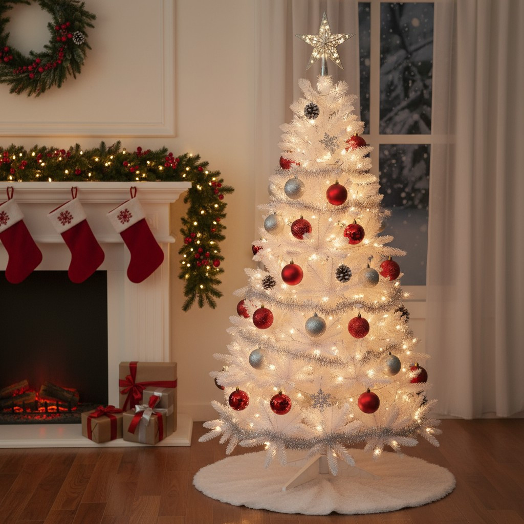 Brad artificial, pin alb, inaltime 200 cm, aspect premium, suport MultiMark GlobalProd