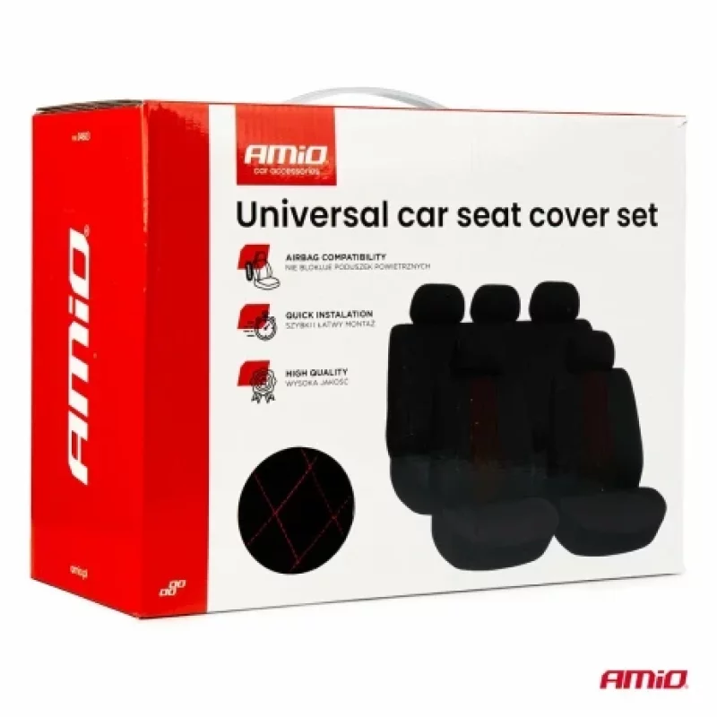 Huse scaun universale 9buc Amio SC-03 - Negru/Rosu Garage AutoRide