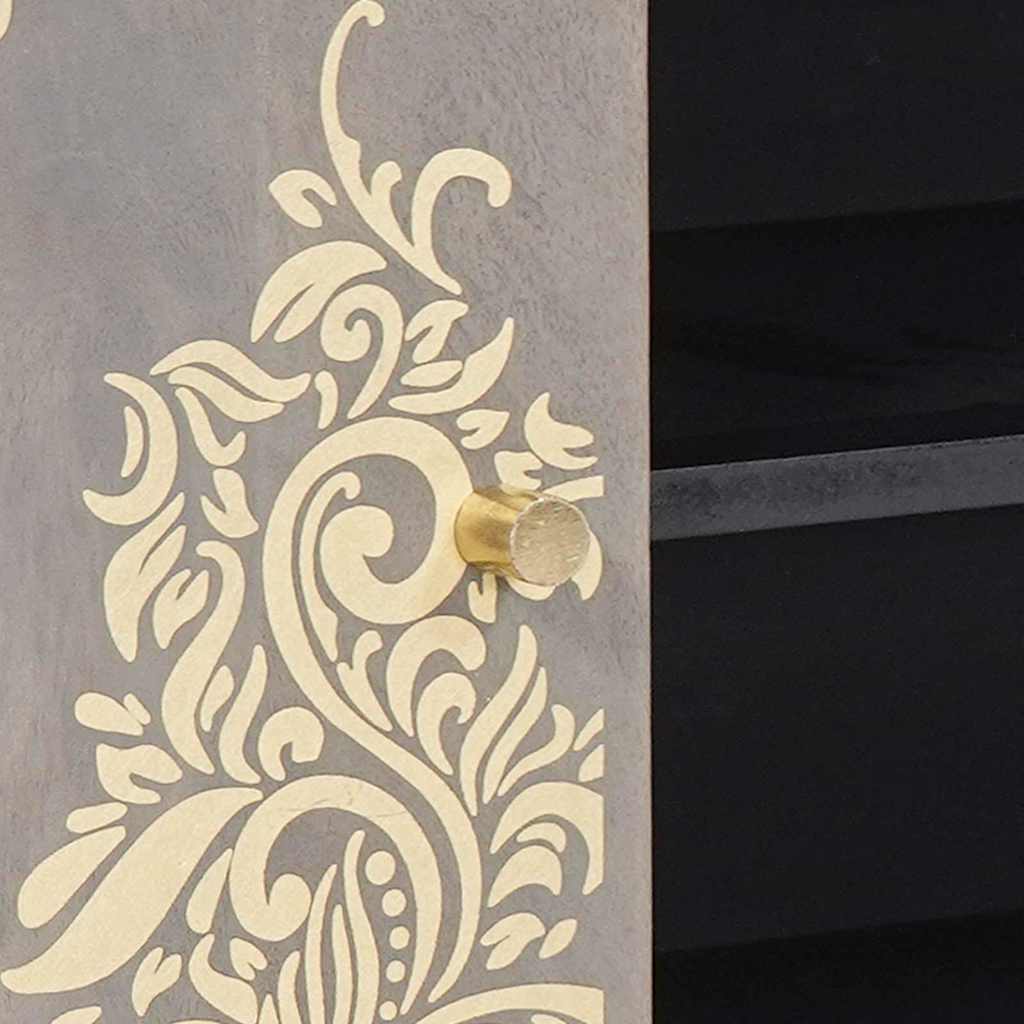 Cabinet TV Gri și Aur 105 x 33.5 x 46 cm Lemn masiv de mango GartenMobel Dekor