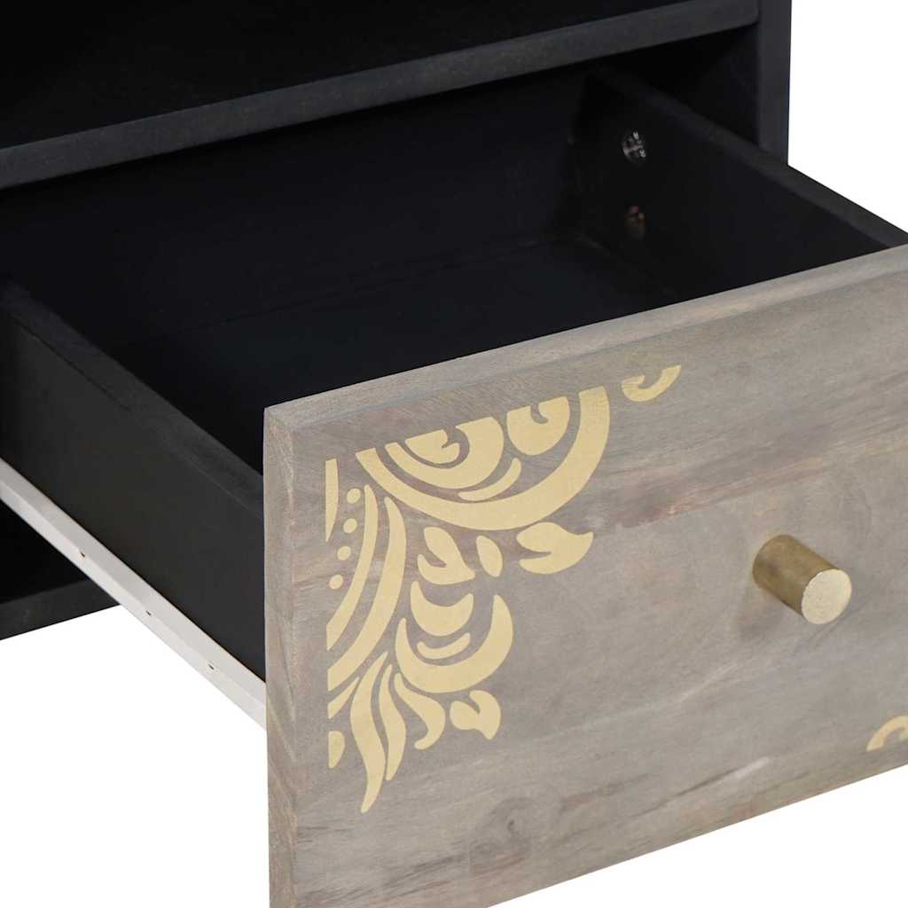 Cabinet TV cu raft cu depozitare Gri și Aur Lemn masiv de mango GartenMobel Dekor