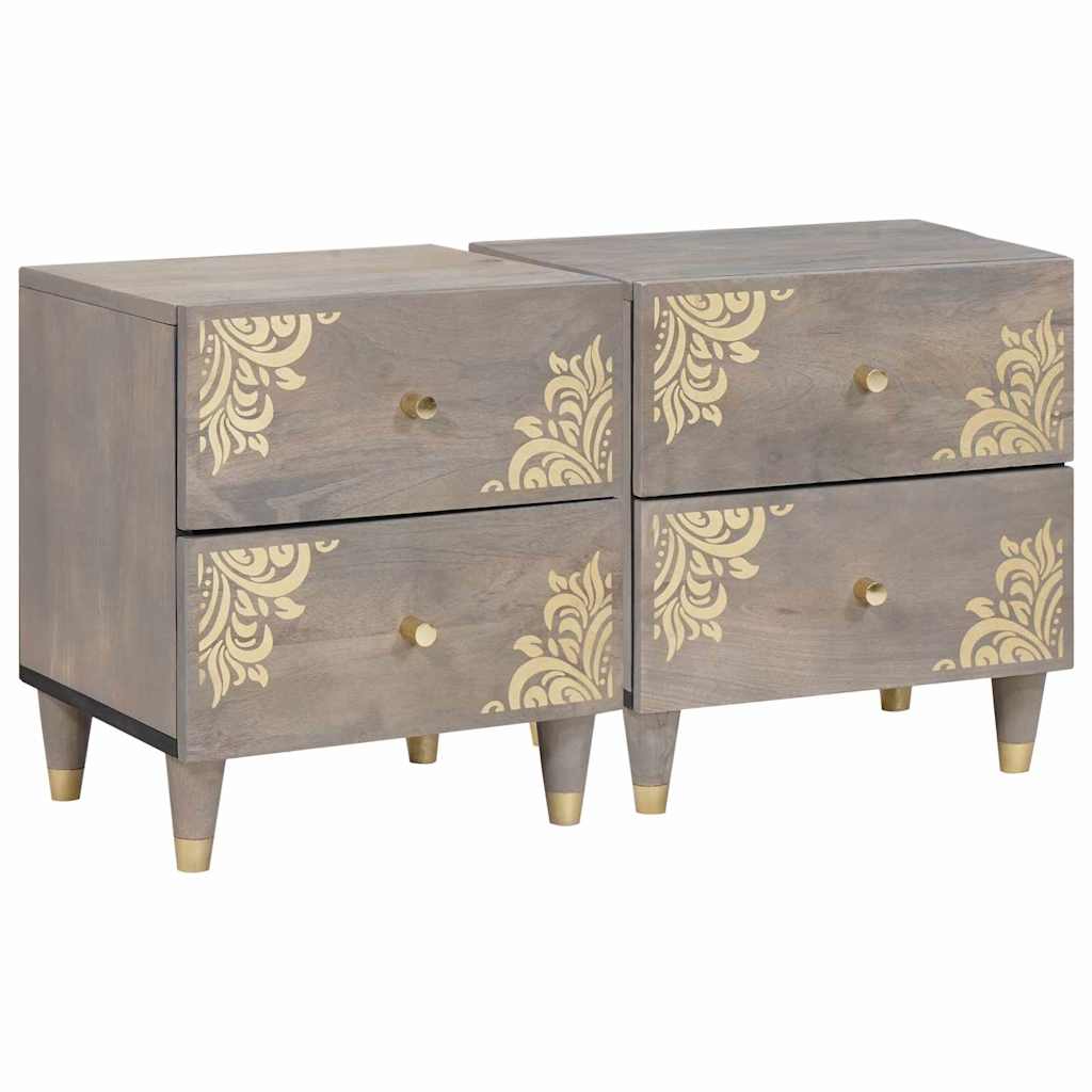 Dulap de noapte 2 pcs Gri 40 x 33 x 46 cm Lemn masiv de mango GartenMobel Dekor