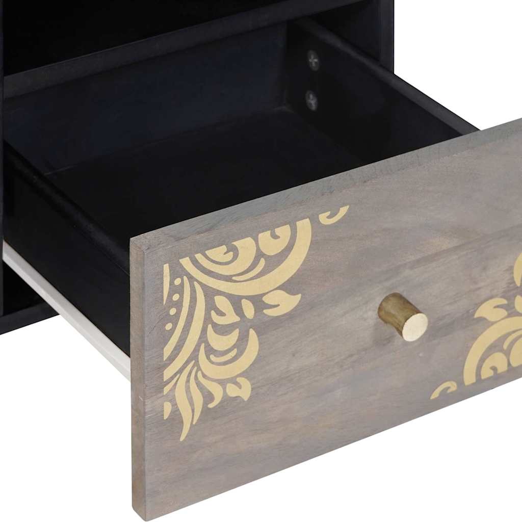 Cabinet TV Gri și Aur 100 x 33.5 x 46 cm Lemn masiv de mango GartenMobel Dekor