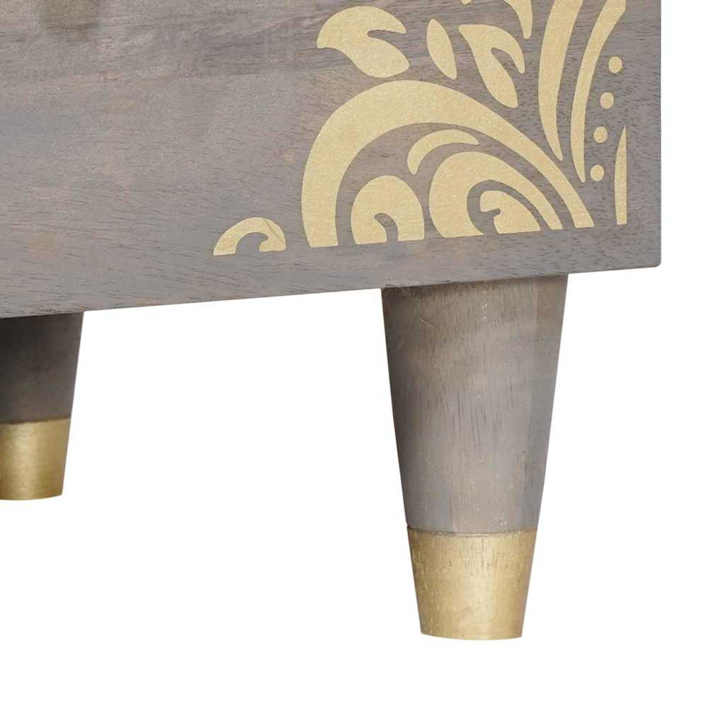 Cabinet TV Gri și Aur 100 x 33.5 x 46 cm Lemn masiv de mango GartenMobel Dekor