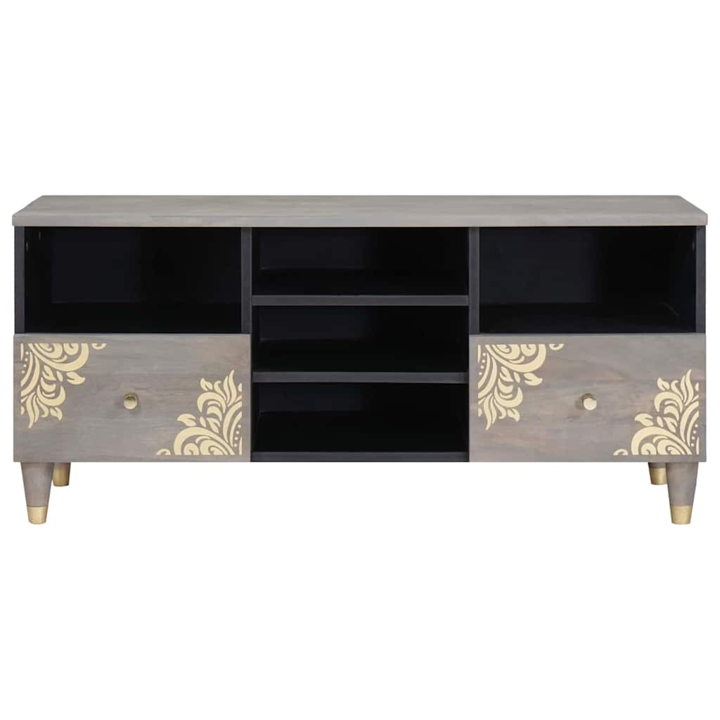 Cabinet TV Gri și Aur 100 x 33.5 x 46 cm Lemn masiv de mango GartenMobel Dekor