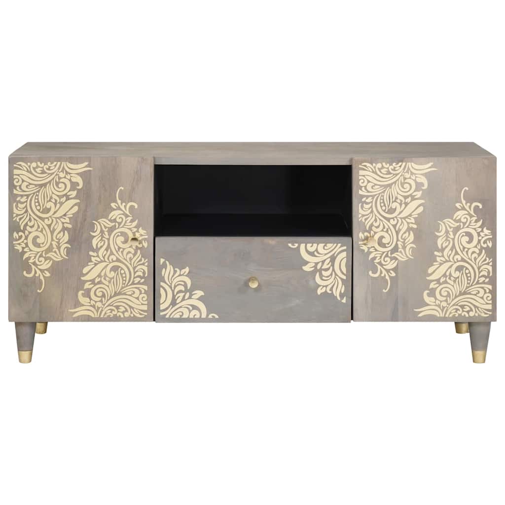 Cabinet TV Gri și Aur 105 x 33.5 x 46 cm Lemn masiv de mango GartenMobel Dekor