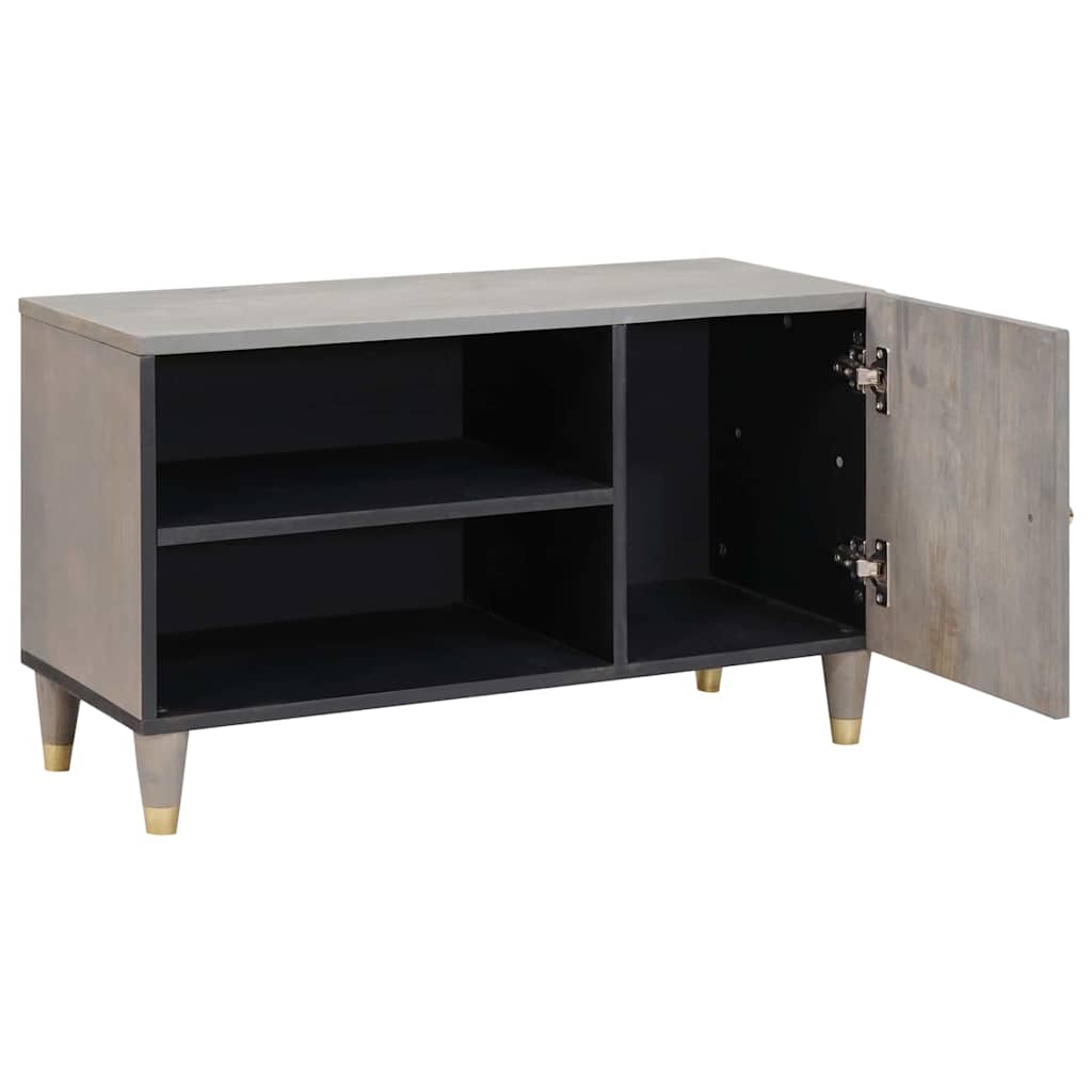 Cabinet TV Gri și Aur 80 x 31.5 x 46 cm Lemn masiv de mango GartenMobel Dekor