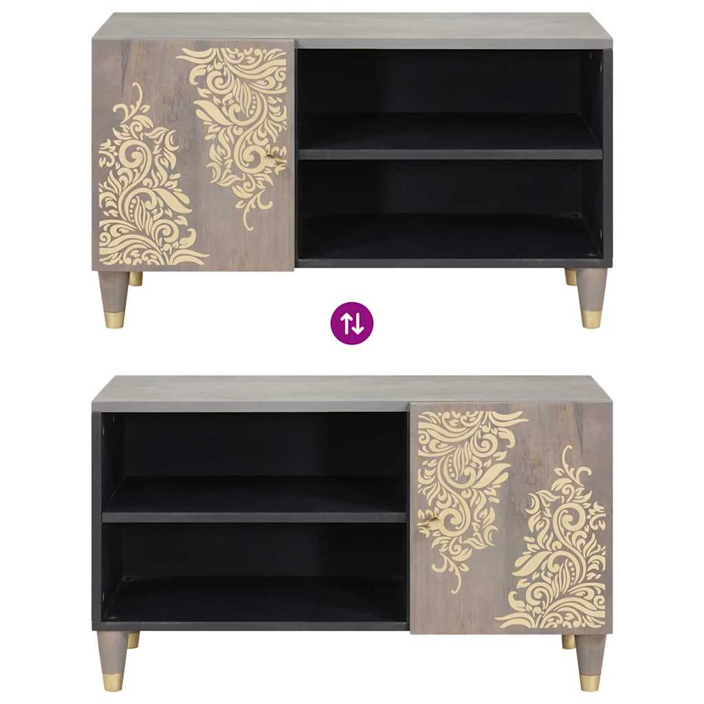 Cabinet TV Gri și Aur 80 x 31.5 x 46 cm Lemn masiv de mango GartenMobel Dekor