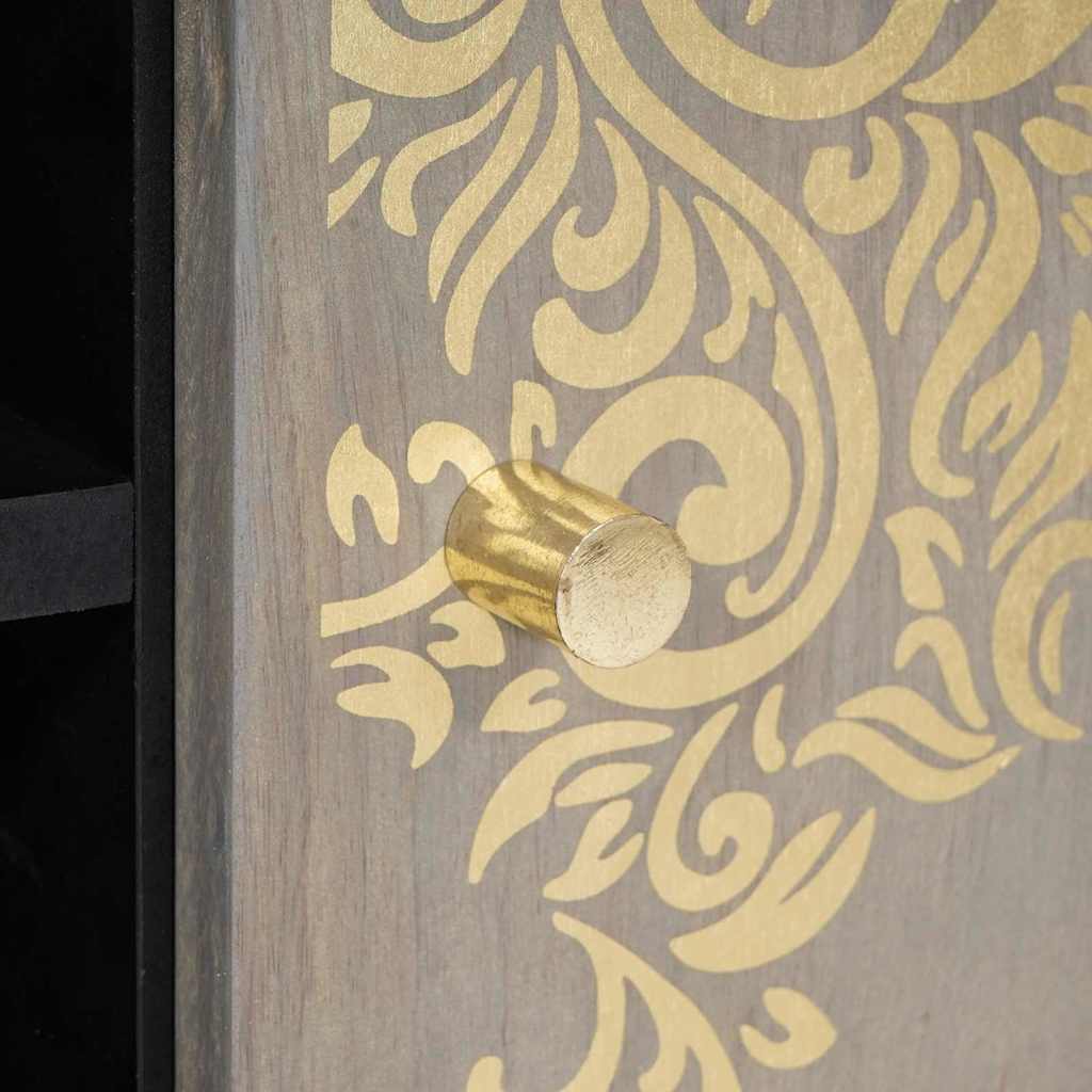 Cabinet TV Gri și Aur 80 x 31.5 x 46 cm Lemn masiv de mango GartenMobel Dekor