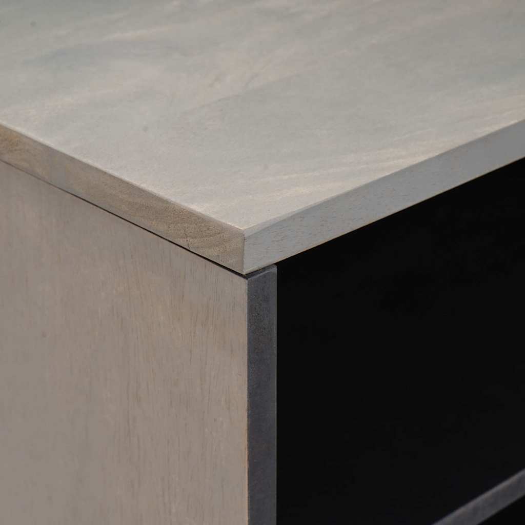 Cabinet TV Gri și Aur 80 x 31.5 x 46 cm Lemn masiv de mango GartenMobel Dekor