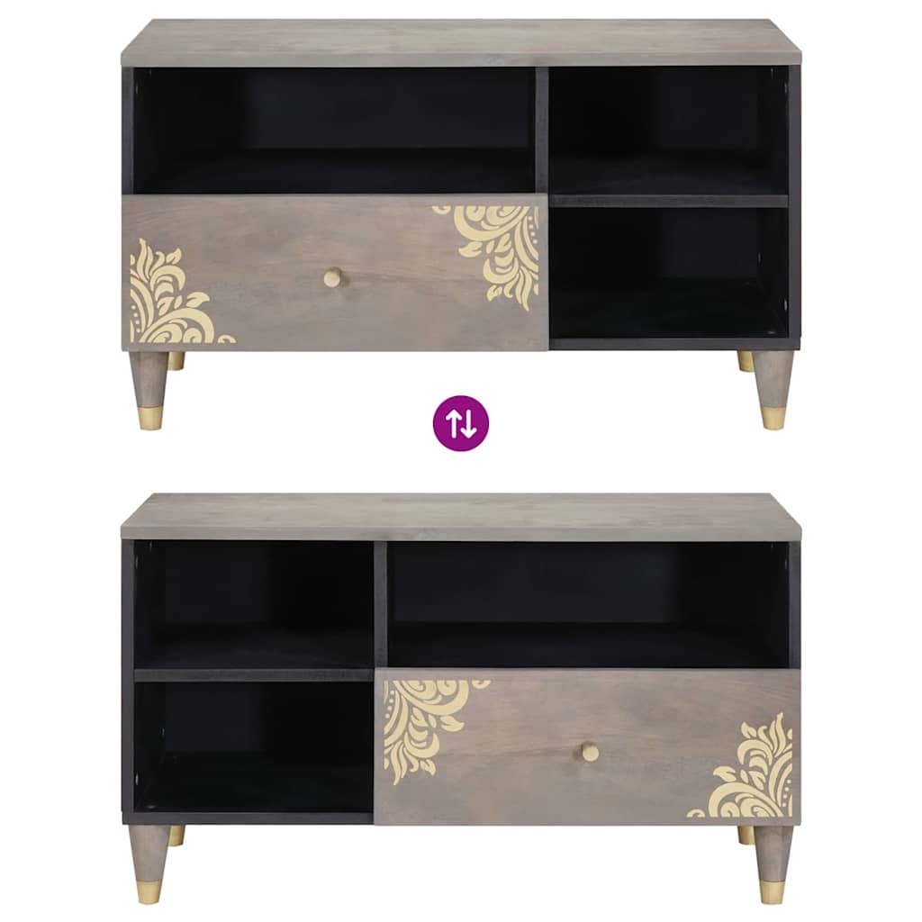 Cabinet TV Gri și Aur 80 x 33.5 x 46 cm Lemn masiv de mango GartenMobel Dekor