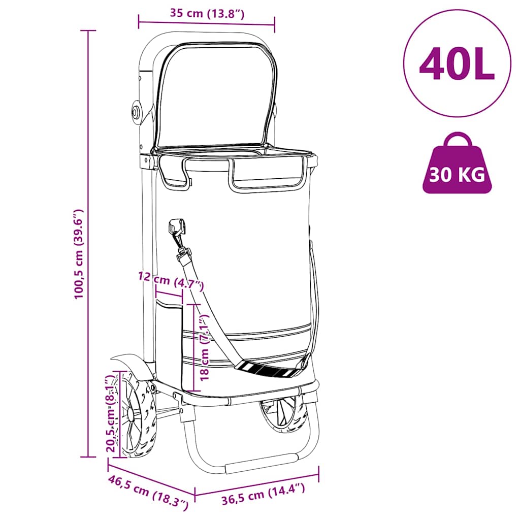 Carucior de cumpărături Manual Gri 36.5 x 46.5 x 100.5 cm GartenMobel Dekor