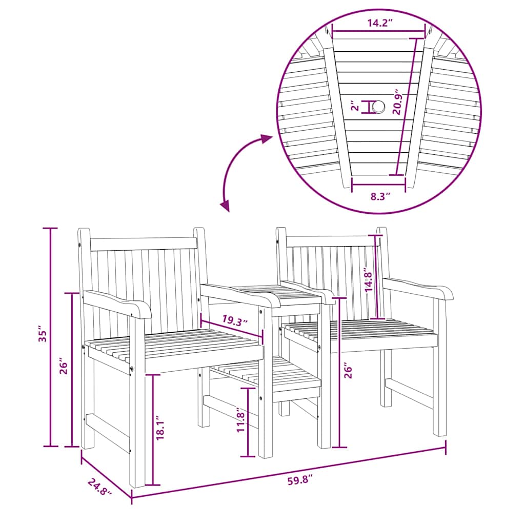 Scaune Exterioare Maro 152 x 63 x 89 cm Lemn masiv de tec GartenMobel Dekor