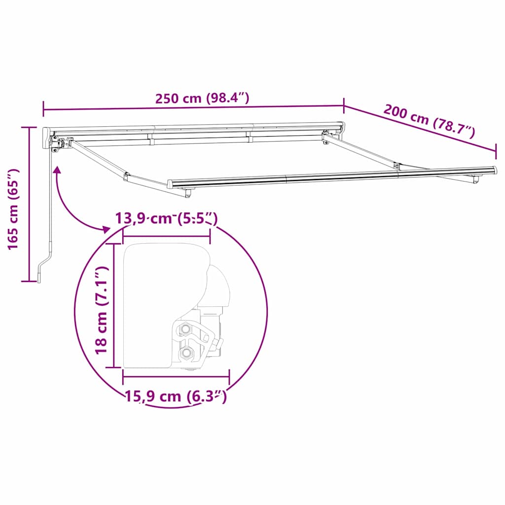 Cadru de copertină Manual Alb 2.5 x 2 m Oțel și aluminiu vopsit GartenMobel Dekor