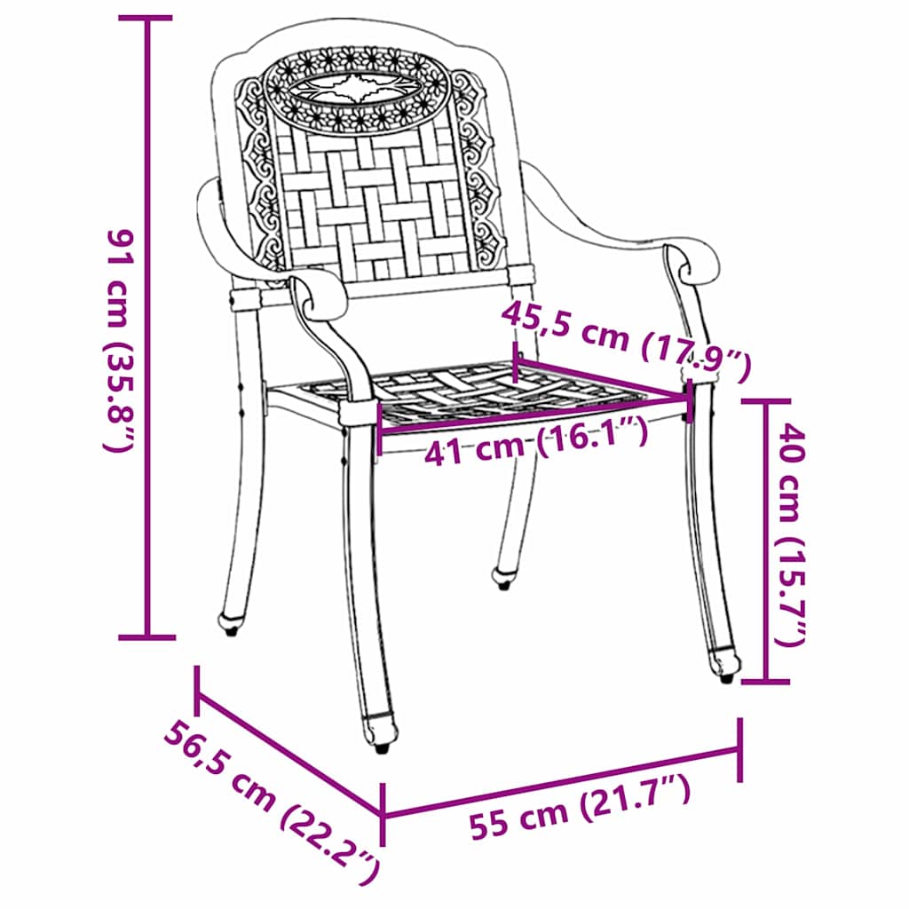 Scaun pentru Grădină 2 pcs Alb 55 x 56.5 x 91cm Aluminiu GartenMobel Dekor