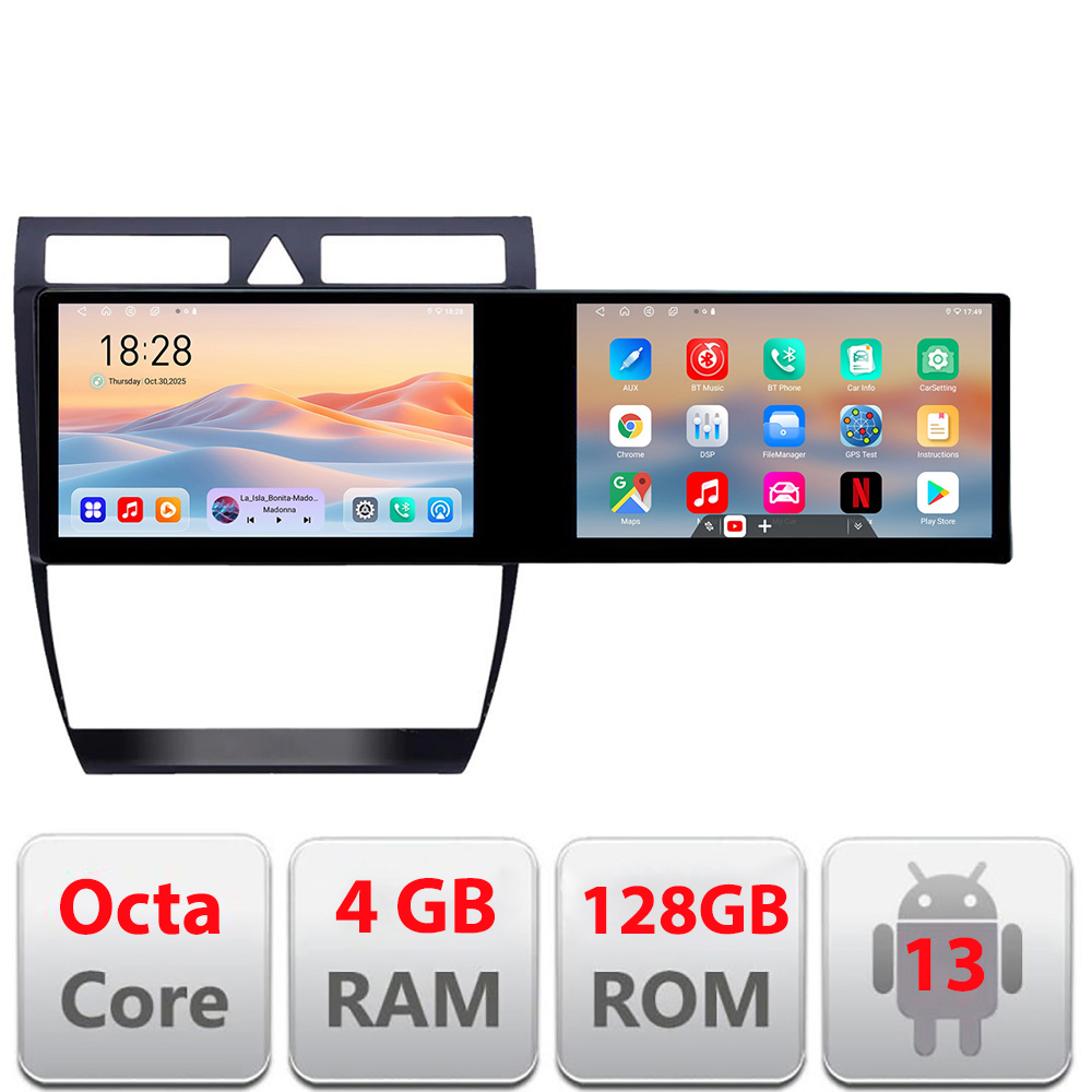 Navigatie Audi A6 Kit-102 Edotec 2 ecrane 8 core 4+128 21.6 inch Incell android Wifi 5Ghz gps internet CarStore Technology