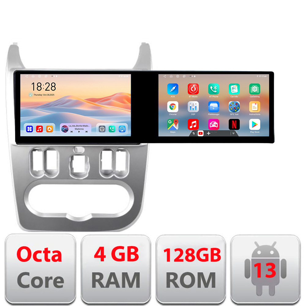 Navigatie Dacia Duster 2010-2012 Kit-099 Edotec 2 ecrane 8 core 4+128 21.6 inch Incell android Wifi 5Ghz gps internet CarStore Technology