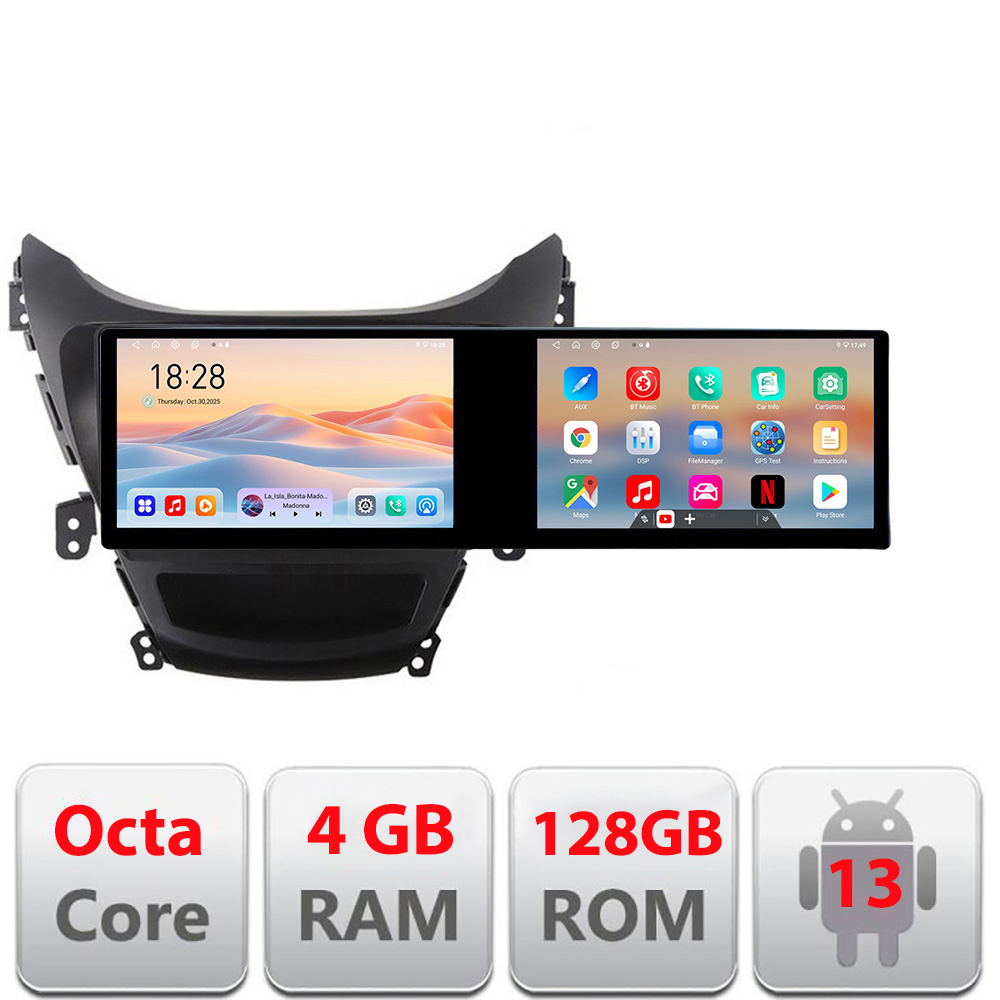 Navigatie Hyundai Elantra 2011-2013 Kit-092 Edotec 2 ecrane 8 core 4+128 21.6 inch Incell android Wifi 5Ghz gps internet Q CarStore Technology