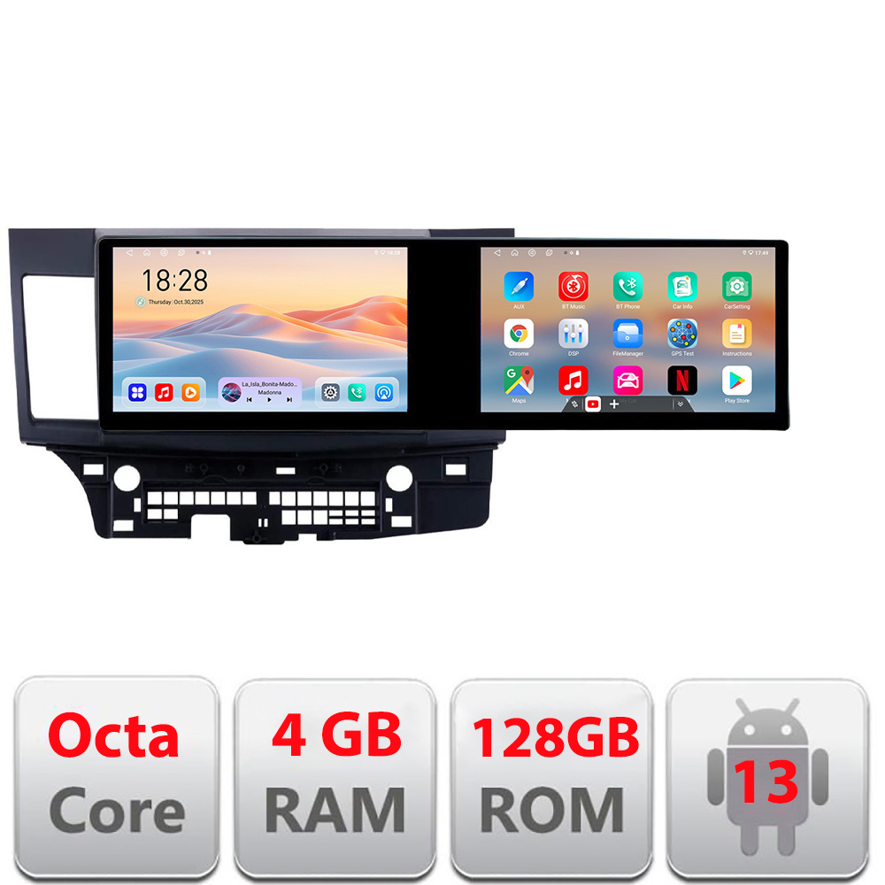 Navigatie MITSUBISHI LANCER Kit-037 Edotec 2 ecrane 8 core 4+128 21.6 inch Incell android Wifi 5Ghz gps internet CarStore Technology