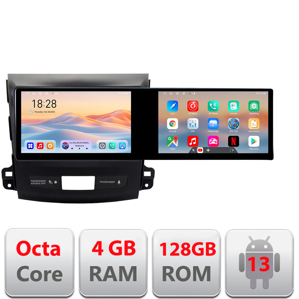 Navigatie Mitsubishi Outlander 2010 Kit-056 Edotec 2 ecrane 8 core 4+128 21.6 inch Incell android Wifi 5Ghz gps internet Q v2 CarStore Technology