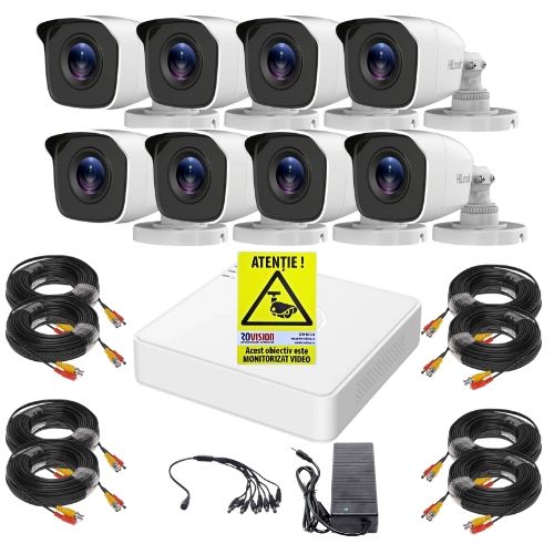 Sistem supraveghere Hilook, 8 camere 2MP Infrarosu 20m, DVR 8 canale 2MP, Accesorii montaj, Autocolant Rovision SafetyGuard Surveillance