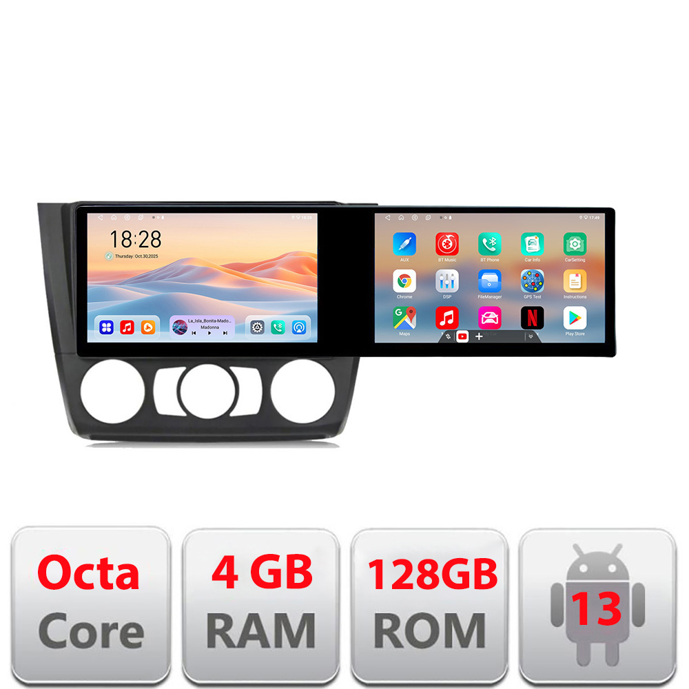 Navigatie BMW Seria 1 E87 2007-2011 clima manuala Kit-bmw117-manual Edotec 2 ecrane 8 core 4+128 21.6 inch Incell android Wifi 5Ghz gps internet CarStore Technology