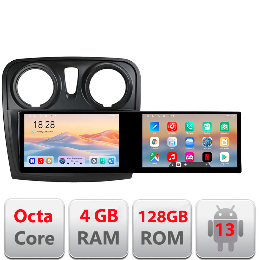 Navigatie Dacia Sandero Logan 2012-2020 Kit-sandero Edotec 2 ecrane 8 core 4+128 21.6 inch Incell android Wifi 5Ghz gps internet CarStore Technology