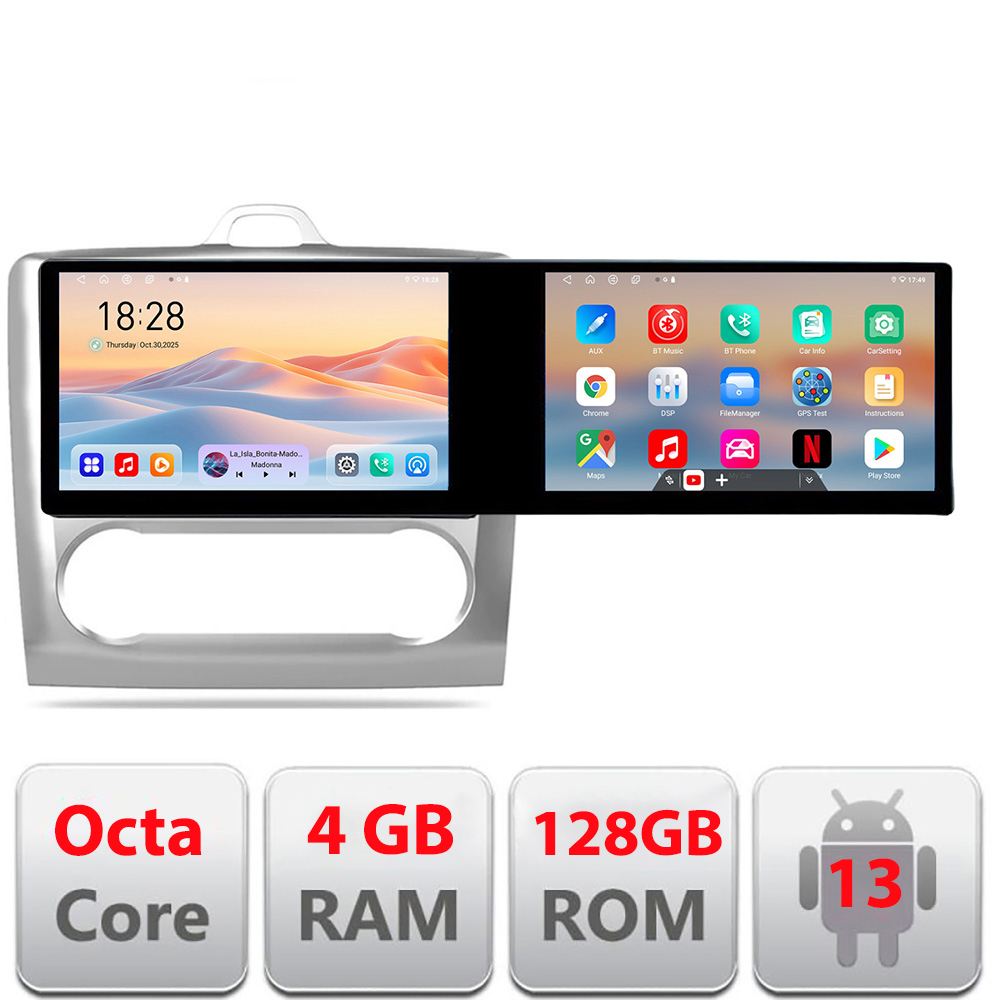 Navigatie Ford Focus clima automata Kit-140-automatic Edotec 2 ecrane 8 core 4+128 21.6 inch Incell android Wifi 5Ghz gps internet CarStore Technology