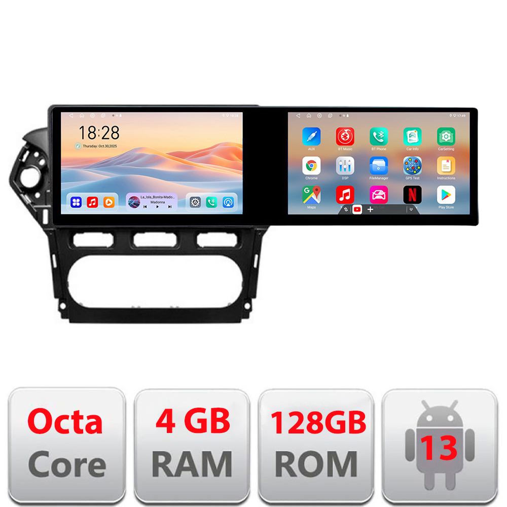 Navigatie Ford Mondeo 2010-2014 Kit-mondeo-clima Edotec 2 ecrane 8 core 4+128 21.6 inch Incell android Wifi 5Ghz gps internet CarStore Technology