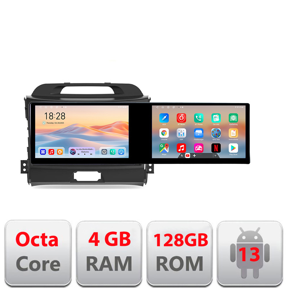 Navigatie Kia Sportage 2010- Lenovo 8 core 4+64 10.5 inch Incell 1K android Wifi 5Ghz gps internet CarStore Technology