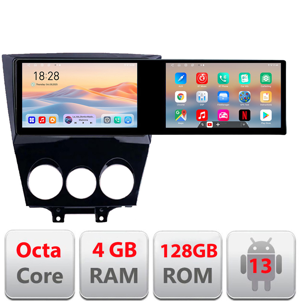 Navigatie Mazda RX8 2003-2008 Edotec 2 ecrane 8 core 4+128 21.6 inch Incell android Wifi 5Ghz gps internet CarStore Technology