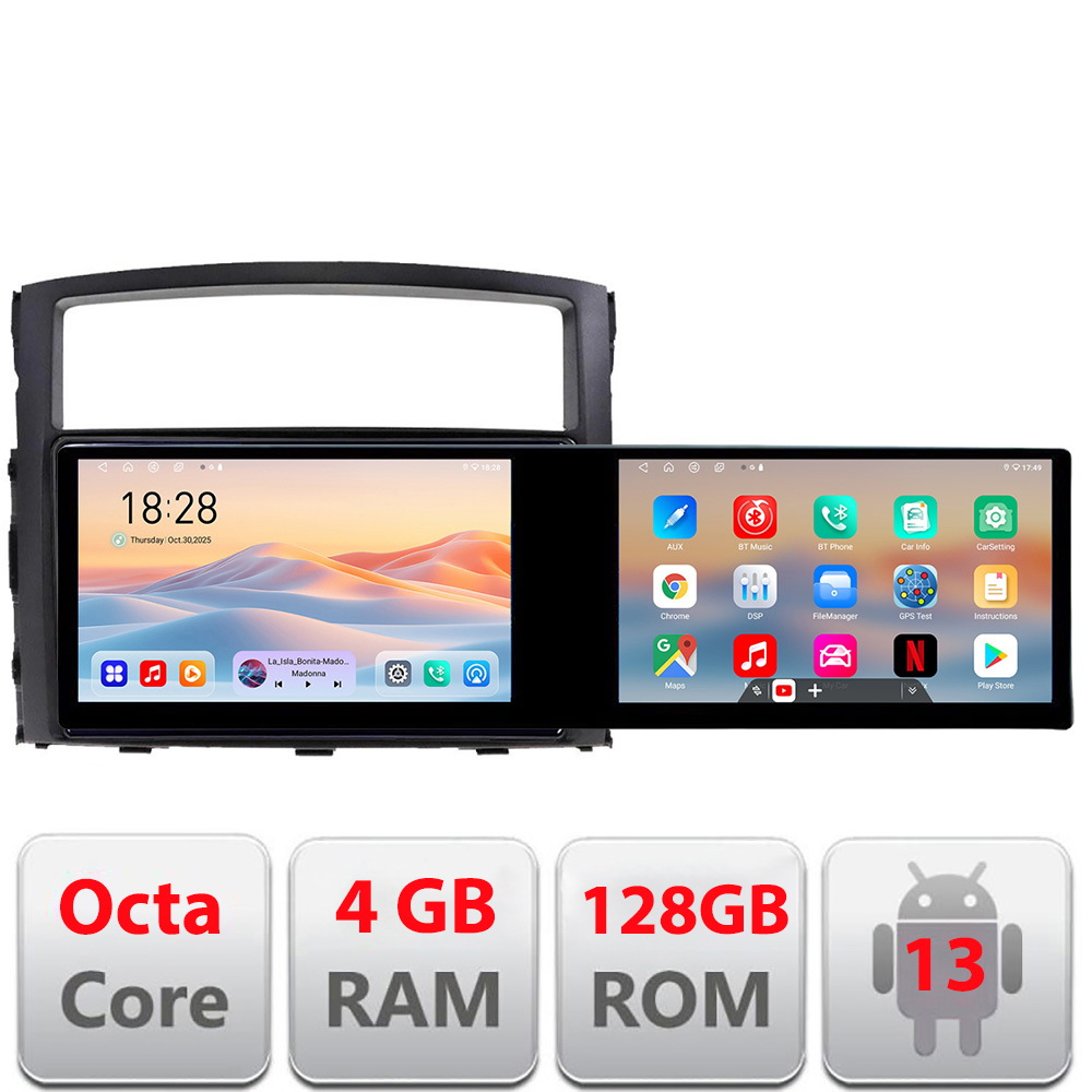 Navigatie Mitsubishi Pajero Kit-452 Edotec 2 ecrane 8 core 4+128 21.6 inch Incell android Wifi 5Ghz gps internet CarStore Technology