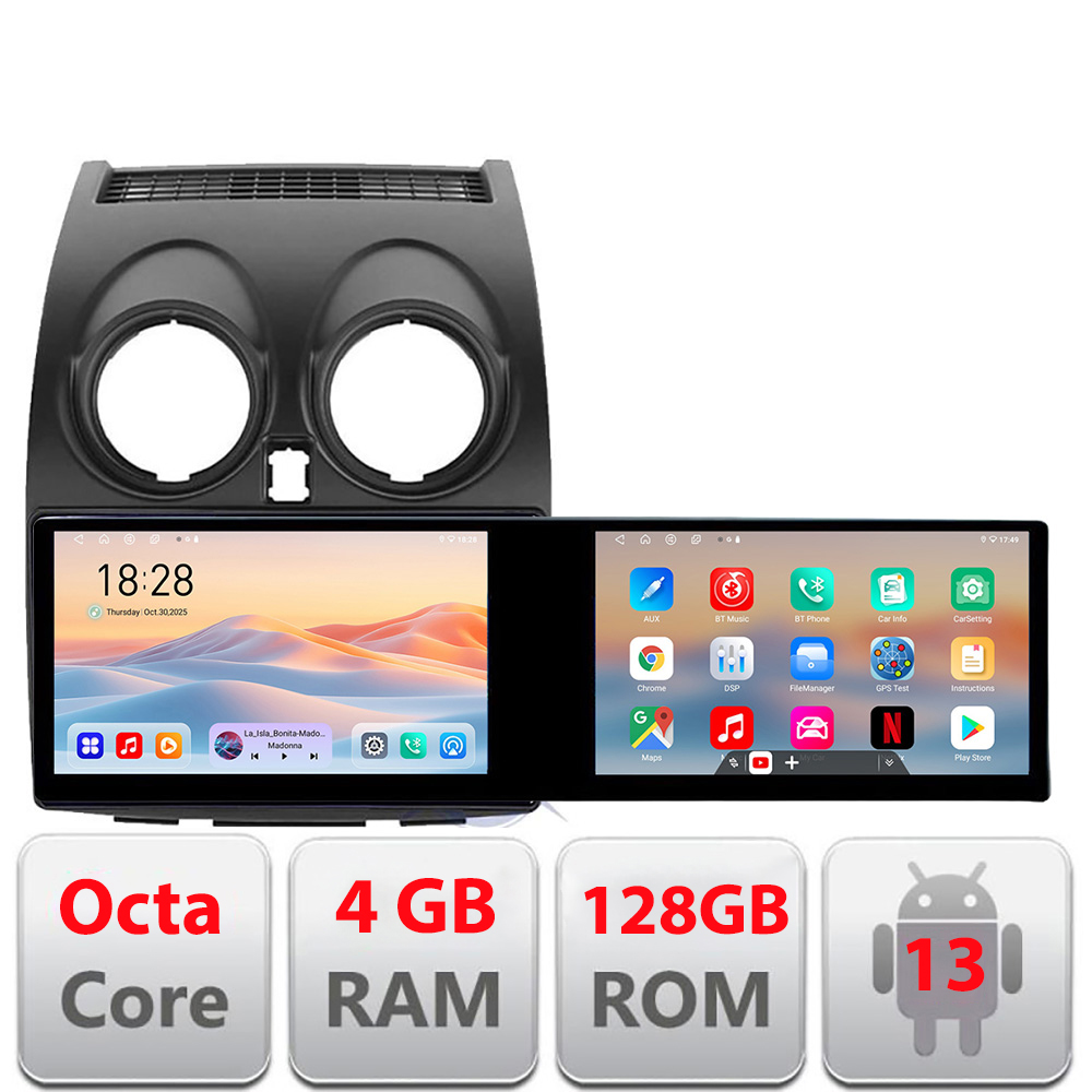 Navigatie Nissan Qashqai Kit-499 Edotec 2 ecrane 8 core 4+128 21.6 inch Incell android Wifi 5Ghz gps internet CarStore Technology