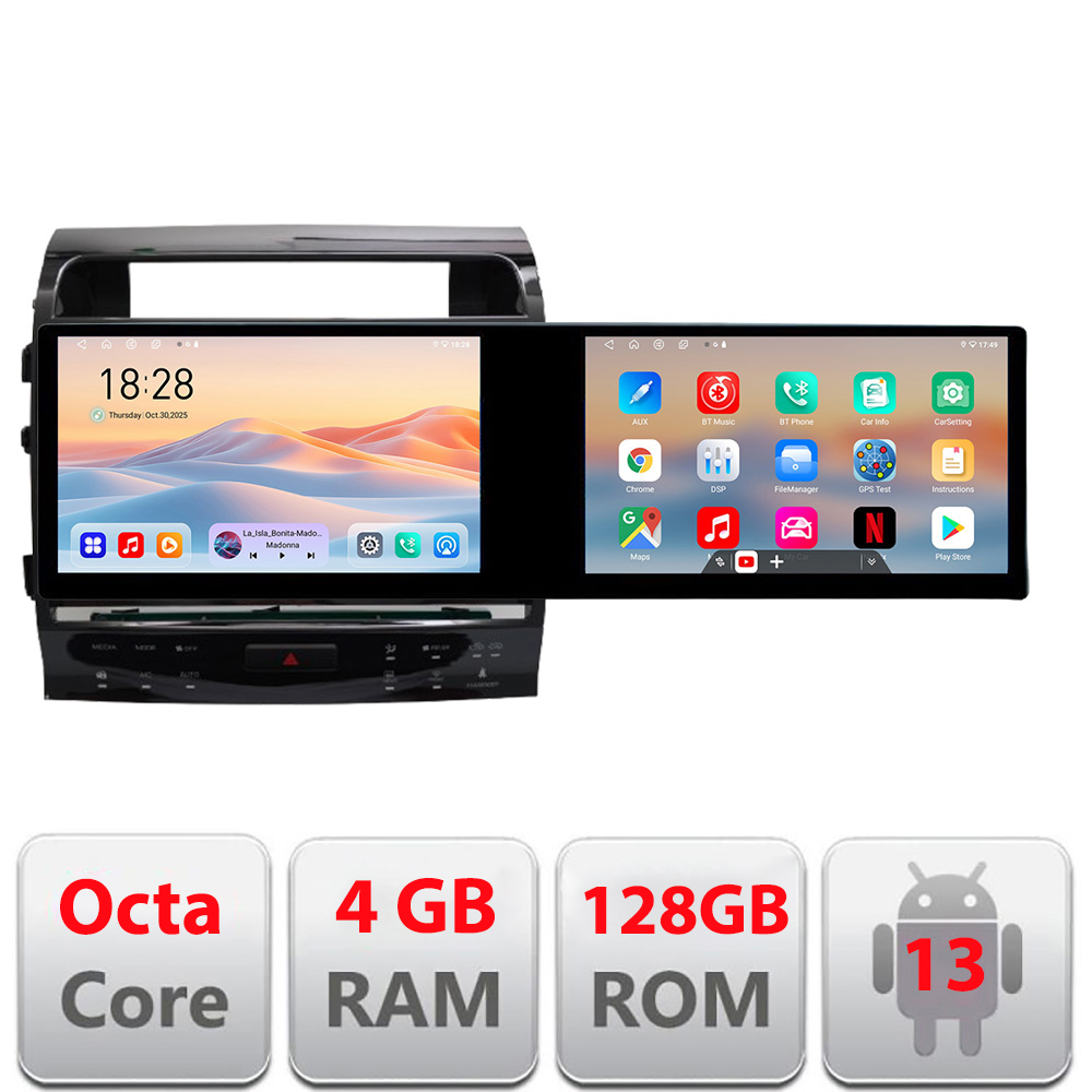 Navigatie Toyota Landcruiser L200 V8 2008-2020 Kit-381-type-a Edotec 2 ecrane 8 core 4+128 21.6 inch Incell android Wifi 5Ghz gps internet CarStore Technology