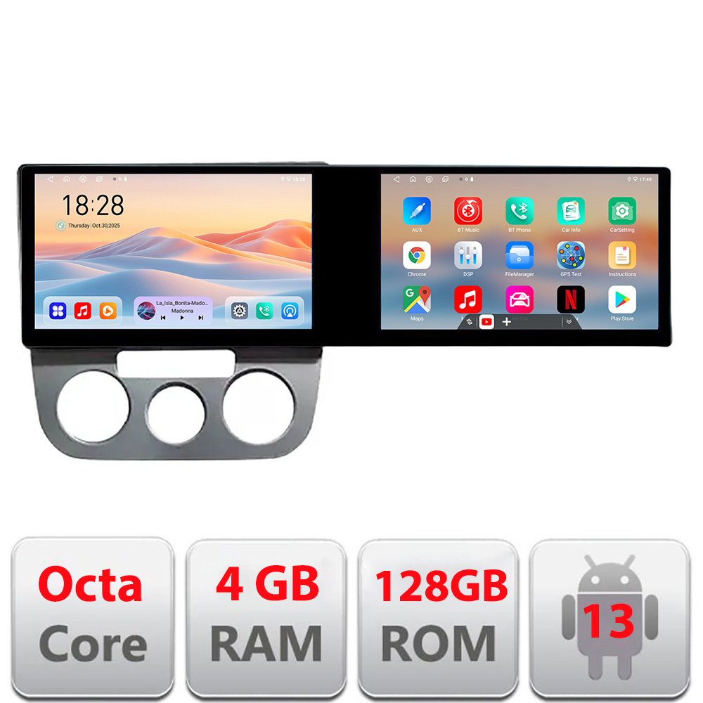 Navigatie VW Golf 5 2004-2010 clima manuala Edotec 2 ecrane 8 core 4+128 21.6 inch Incell android Wifi 5Ghz gps internet KIT-golf5-manual CarStore Technology