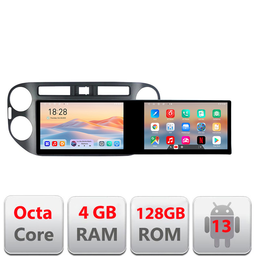 Navigatie VW Tiguan si Golf Plus 2012-2016 Edotec 2 ecrane 8 core 4+128 21.6 inch Incell android Wifi 5Ghz gps internet Kit-489v2 CarStore Technology