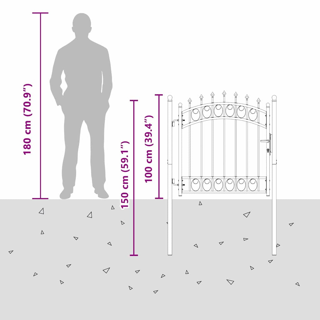 Poartă de gard cu țepi Gri 100 x 100 cm Oțel vopsit în pulbere GartenMobel Dekor