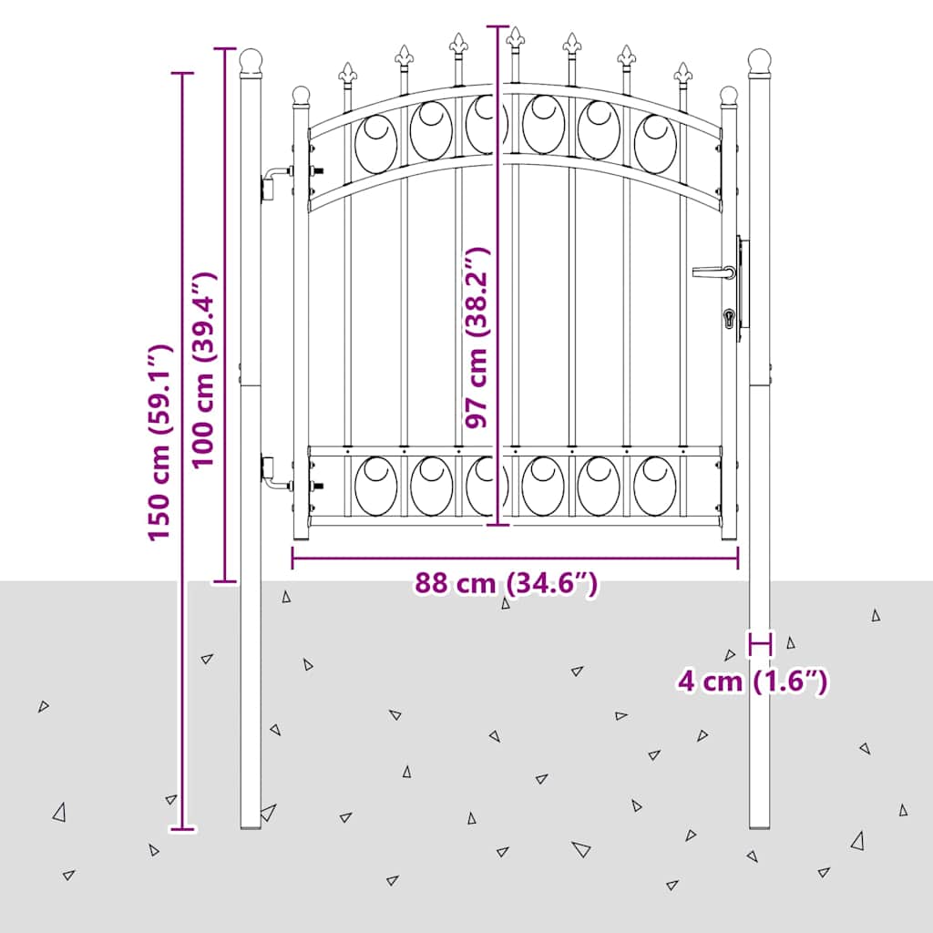 Poartă de gard cu țepi Gri 100 x 100 cm Oțel vopsit în pulbere GartenMobel Dekor
