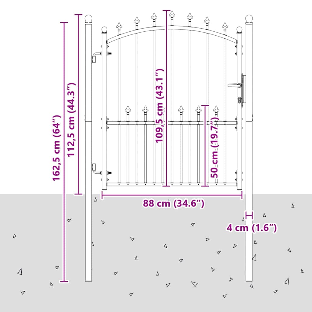 Poartă de gard cu țepi Gri 125 x 100 cm Oțel vopsit în pulbere GartenMobel Dekor