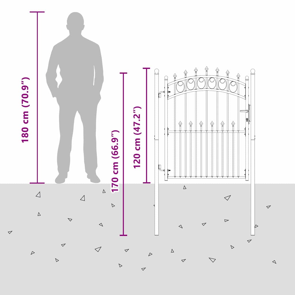 Poartă de gard cu țepi Gri 150 x 100 cm Oțel vopsit în pulbere GartenMobel Dekor