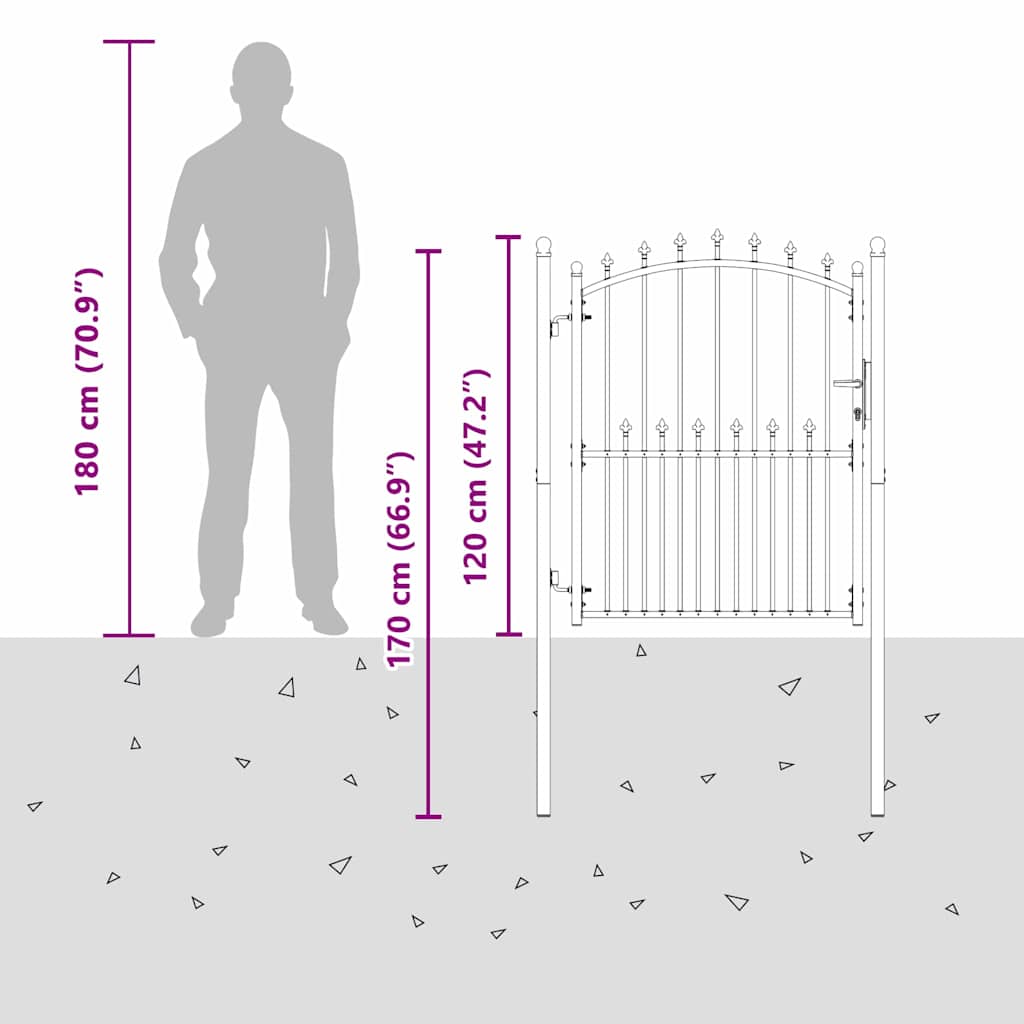 Poartă de gard cu țepi Gri 150 x 100 cm Oțel vopsit în pulbere GartenMobel Dekor
