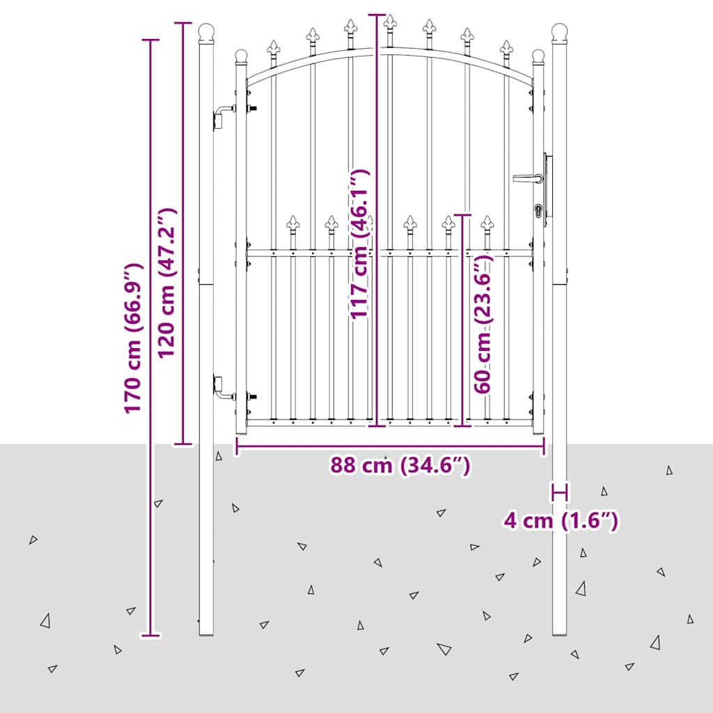 Poartă de gard cu țepi Gri 150 x 100 cm Oțel vopsit în pulbere GartenMobel Dekor