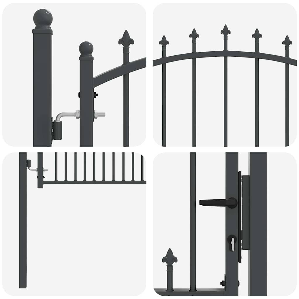 Poartă de gard cu țepi Gri 150 x 100 cm Oțel vopsit în pulbere GartenMobel Dekor