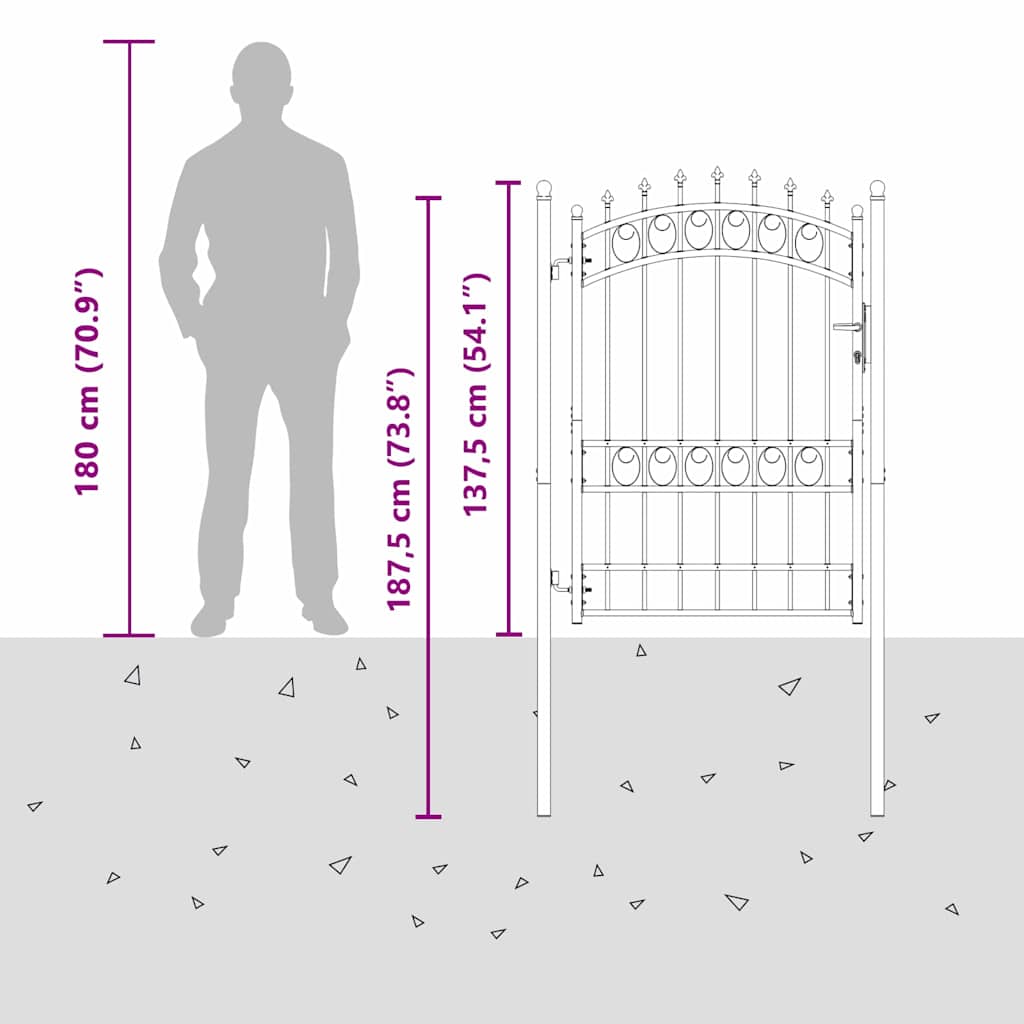 Poartă de gard cu țepi Gri 170 x 100 cm Oțel vopsit în pulbere GartenMobel Dekor