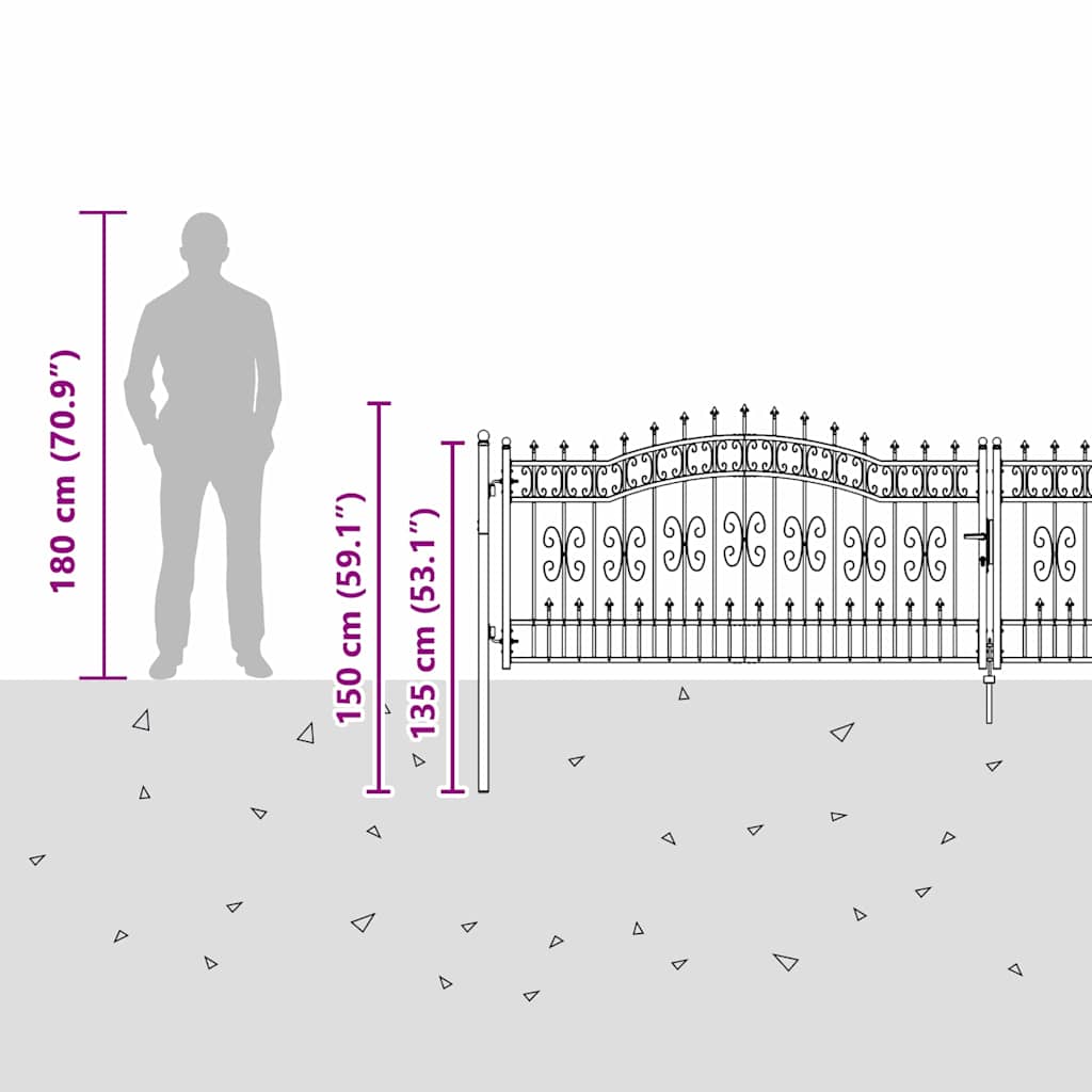 Poartă din Gard cu Vârf de Lancă Gri 404 x 100 cm Oțel GartenMobel Dekor